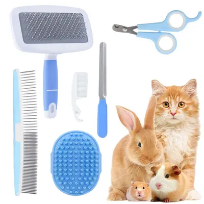 Small Pet Grooming Set with Shedding Brush, Nail Scratcher and Massage Gloves - 7