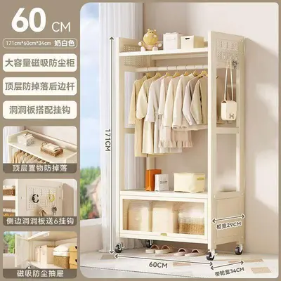 Freestanding Coat Rack with Wheels, Movable Bedroom Clothes Rack - 7