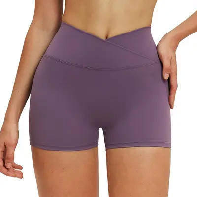 Cross-Waist Yoga Shorts, Brushed Fabric, Fitness and Running Shorts 5544