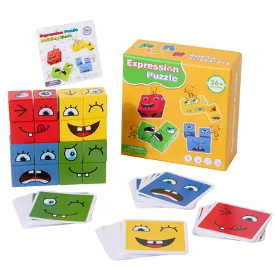 Holzgesicht-Verwandlungs-Rubik-Würfel Brettspiel Bausteine für Kinder, bunter großer Metallkasten Puzzle, Familie Denk-Lernspielzeug - 11