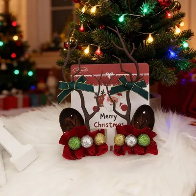 New Year Hair Clips for Girls with Cute Reindeer Antler Hair Bands