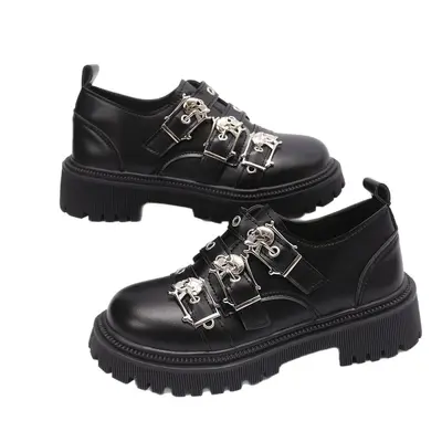 Thick-Sole Punk Style Metal Buckle Loafers, Plus Size, Spring 2026