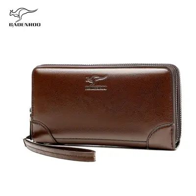 Erkek El Çantası Deri Fermuarlı Clutch, Çift Fermuarlı Uzun Cüzdan - 13