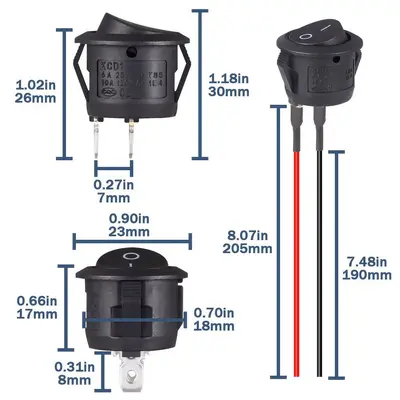 KCD1 Boat Rocker Power Switch, 2-Pin 2-Position, Black - 10