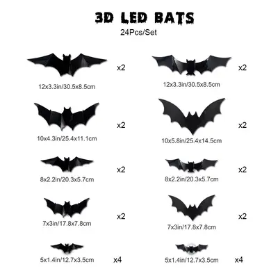 3D Halloween LED Night Light with Bat and Spider Wall Sticker - 8
