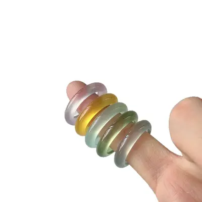 天然高冰马料白玉髓戒圈香槟金玛瑙戒指冰透粉玉石指环天空蓝戒指 - 6