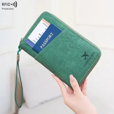 Sınır ötesi yeni RFID anti-manyetik pasaport çantası uzun fermuarlı pasaport tutucu seyahat bileti çok fonksiyonlu depolama belge çantası