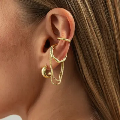 Non-Piercing Metal Pleated Ear Clips for Women, Geometric Design
