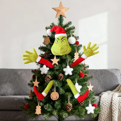 Amazon New Arrival In-Stock Christmas Grinch Plush Hands and Feet Pick DIY Scene Decoration Christmas Tree Ornament