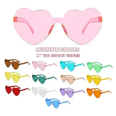 Heart-Shaped Frameless Sunglasses, Unisex, Peach Heart Design