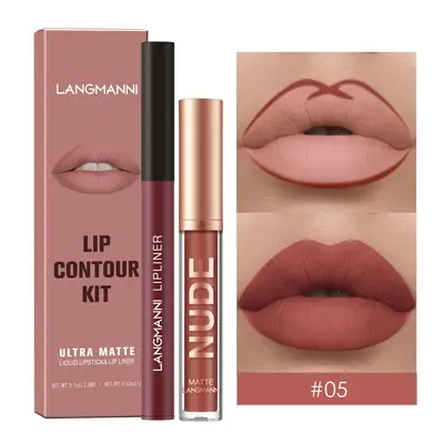 Langmanni 1+1 Matte Lip Gloss and Lip Liner Set, 2 Pieces, Non-Transfer - 10