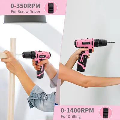 12V lityum darbeli matkap seti, pembe, el tipi - 4