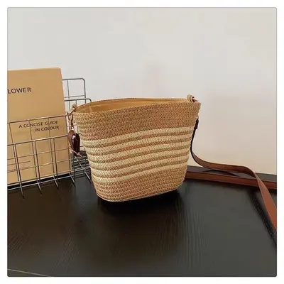 Women's Woven Straw Bucket Bag for Summer Beach Vacation, Crossbody - 7