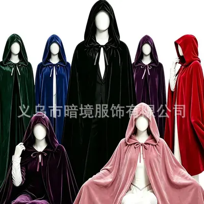 Halloween Gold Velvet Cape Black Grim Reaper Costume