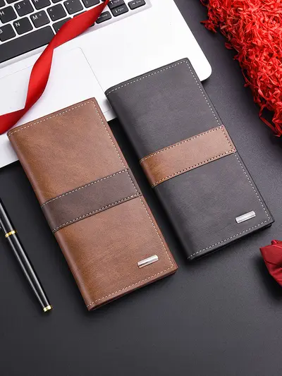Erkek Uzun Cüzdan, Ultra İnce, Çok Kartlık, Minimalist Retro Model - 1