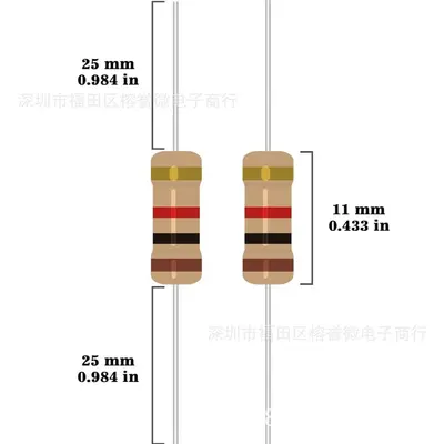 250pcs Carbon Film Resistor Kit, 25 Values, 1/4W 1/2W 1W, 5% Tolerance