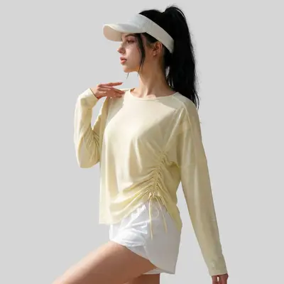Women's Side-Drawstring Long-Sleeve Yoga Top - 7