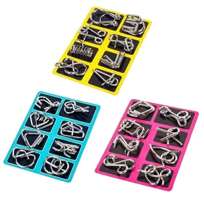 Disentangling Ring Puzzle Set, 8 Pieces, Nine-Link Brain Teaser for Children and Adults - 6