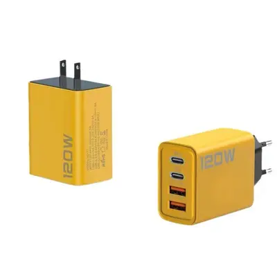 120W Fast Charger Head, Dual TYPE-C + Dual USB, UK and US Standard