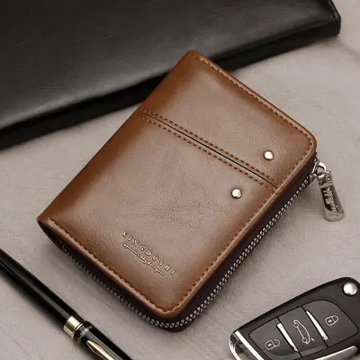 Retro Oil Wax Leather Men's Vertical Wallet with Rivets and Zip Coin Pocket - 6