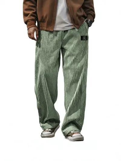 Men's Retro Corduroy Embroidered Straight-Leg Casual Pants, Loose Fit