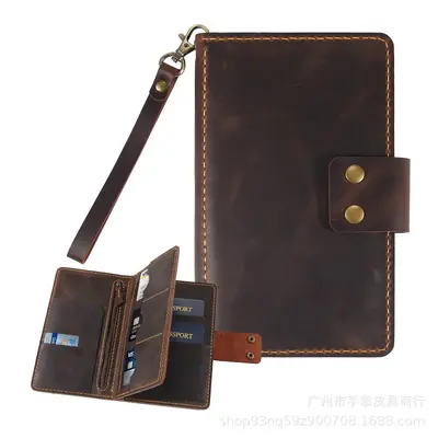 Leather passport organizer, vintage, large capacity, card wallet