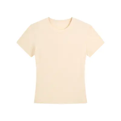 Women's Right Shoulder Short Sleeve T-Shirt French Round Neck 2025 Summer Short Elastic Thin Sexy Style Slimming Look Women's Short Top - 9