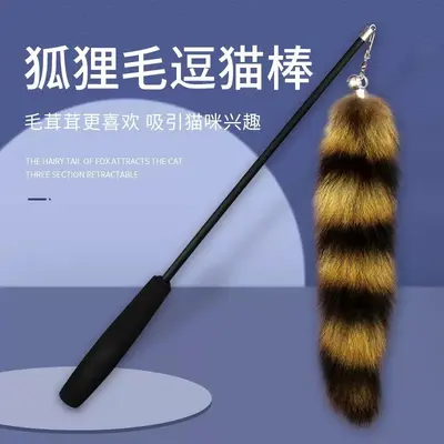 Retractable Cat Teaser Wand with Fox Tail and Bell - 2