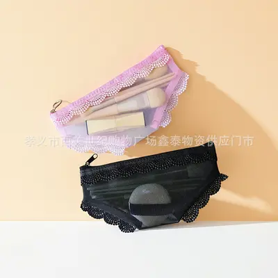Pink Triangle Mesh Pencil Case Transparent Portable Compact Student Storage Bag INS Style Korean Trendy Fun Bag Korean Style