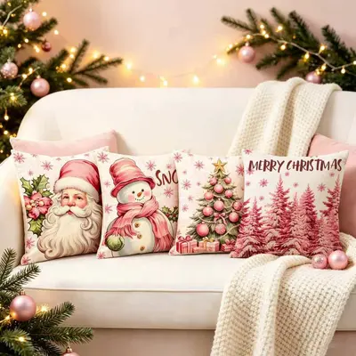 Christmas pillow cover reindeer set sofa cushion cover European and American home style removable and washable linen printed square pillow cover - 3