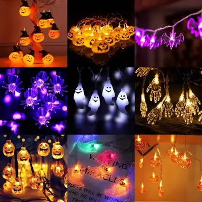 Halloween LED String Lights with Pumpkin and Ghost Decorations, Battery-Powered
