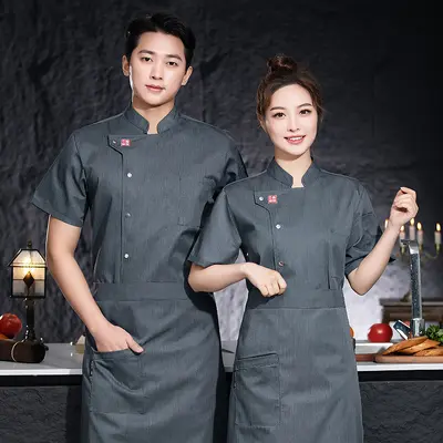 Men's Chef Work Jacket, Short Sleeve Elastic Kitchen Uniform - 2
