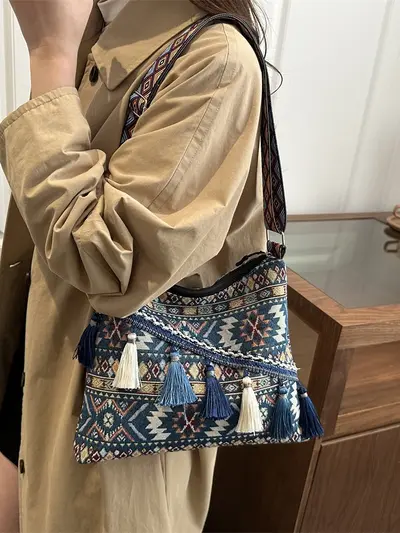 Ethnic Style Tassel Women's Bag, New Chinese Style Single-Shoulder Bag - 3