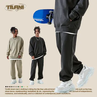 Men's Sweatpants, 400G Terry Cotton, Solid Color, Loose Fit, Tapered Leg - 4