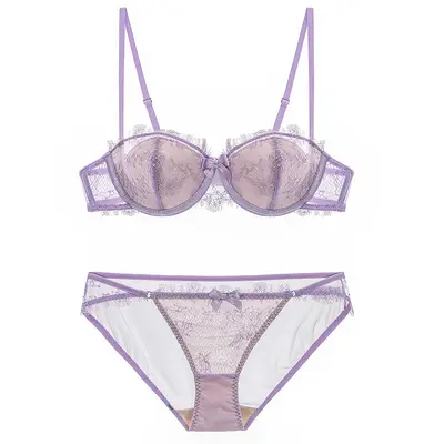 French-Spitze Halbschalen-Push-up-BH-Set mit Stahlring - 7