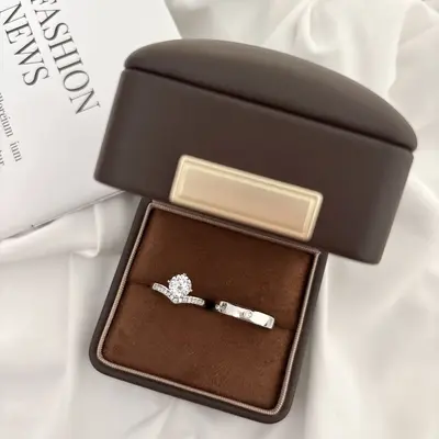 Wedding simulated diamond ring pair, moissanite, adjustable - 3