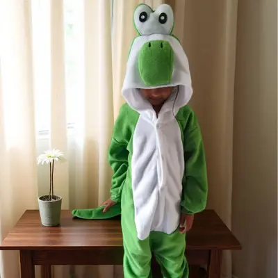 Yoshi Cartoon Animal One-Piece Pajamas, Fleece, Black Dragon