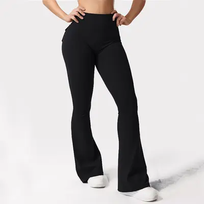Shaping Flared Yoga Leggings, Bare-Feel Stretch Trousers with Pockets - 7