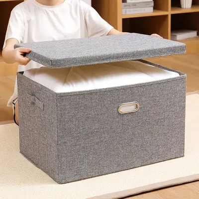 Foldable fabric clothing storage box with lid and drawers