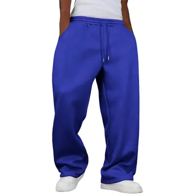 Unisex Solid Color Fleece-Lined Loose Wide-Leg Sweatpants