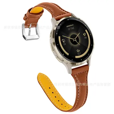 Leather Watch Band Strap 18MM for Garmin Venu 3S/2S Slim Waist Leather Strap, Samsung Huawei Smartwatch T-Type Leather Strap