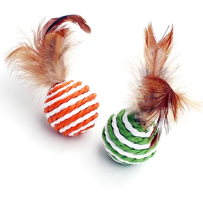 Feather Sisal Cat Toy Ball with Rope and Paper Balls for Self-Play - 6