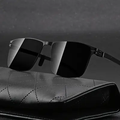 Schwarze Retro-Herrensonnenbrille, Rahmen aus Edelstahl - 10