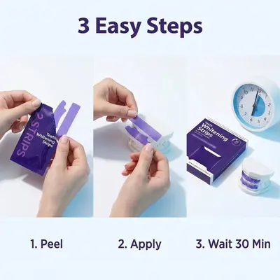 V34 Purple Teeth Whitening Strips Set, Deep Cleaning, Gentle Formula - 5