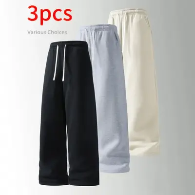 Wide-Leg Autumn-Winter Sweatpants, 3-Piece Set, Loose Fit - 8