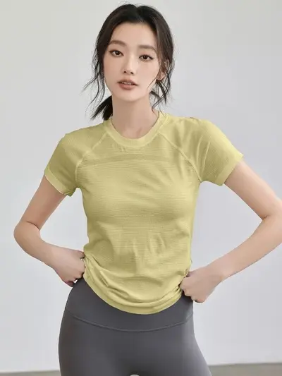 Kısa Kollu Hızlı Kuruyan Spor Fitness ve Yoga T-Shirt, Vücut Hatlı