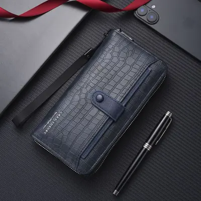 Men's Long Wallet with Zip Phone Compartment, Large Capacity - 9