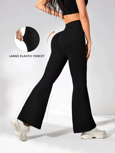 High-Waist Pfirsich-Po Schlaghose, hochelastisch, figurformend