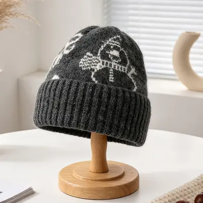 Mädchen-Strickmütze mit Schneemann-Jacquard, Ohrenschutz - 12