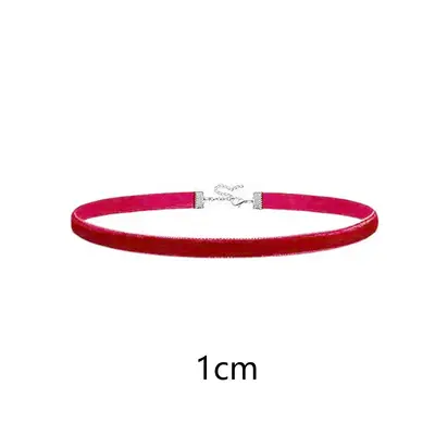 Kırmızı kadife choker kolye, altın telli, 0,6 mm-2,5 cm - 7
